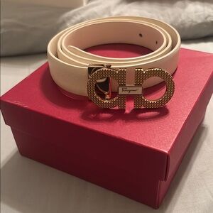 Salvatore Ferragamo Cream and Gold Women's Belt